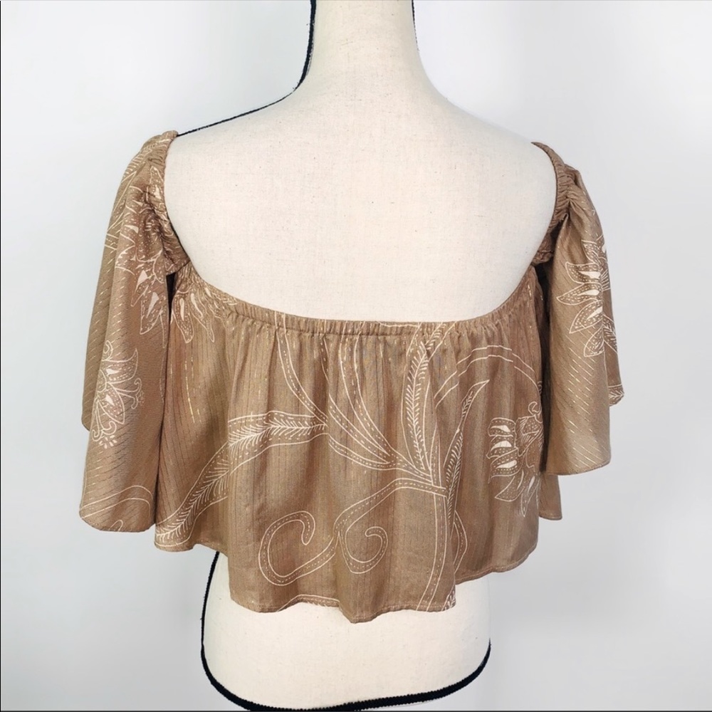 Cleobella Tan Gold Off Shoulder Ruffle Crop Top - Picture 3 of 8